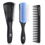 Hair Brush Set, Includes Detangling Brush, Classic 9 Row Brush, Wide Tooth Comb Brush, Hair Spray Bottle - For Women Men Kids Curly Hair