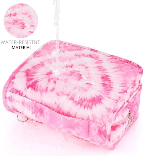 Kids Hanging Toiletry Bag for Girls, Travel Toiletry Bag for Teen Girls Cosmetic Makeup Waterproof Wash Bag Traveling Toiletries, Tie Dye Pink Heart