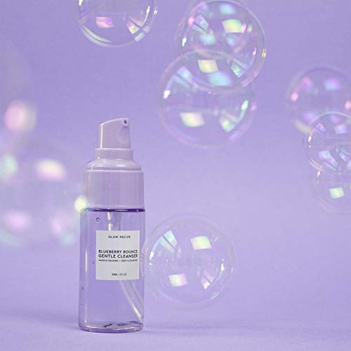 Glow Recipe Blueberry Bounce Exfoliating Face Wash, Travel Size - Foaming Facial Cleanser, Makeup Remover & Clarifying Mask - Hydrating Hyaluronic Acid & Gentle AHA for Sensitive Skin - Vegan, 30ml