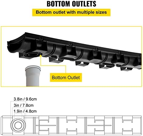 VEVOR Trench Drain System, Channel Drain with Plastic Grate, 5.7x3.1-Inch HDPE Drainage Trench, Black Plastic Garage Floor Drain, 5x39 Trench Drain Grate, with 5 End Caps, for Garden, Driveway-5 Pack