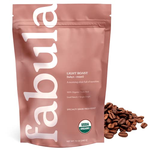 Fabula Coffee Light Roast Whole Beans - Organic - Low Acid - Single Origin - Non-GMO - Mold Free - 12 Ounces