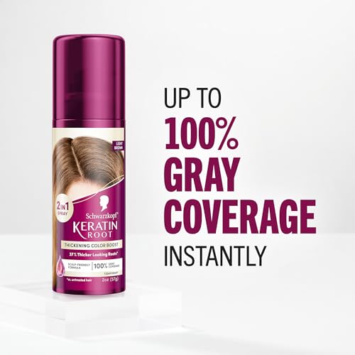 Schwarzkopf Keratin Color Root Temporary Hair Color Spray, Light Brown - Salon Inspired Temporary Hair Dye, for up 100% Gray Coverage and Thicker Looking Roots, Ammonia free