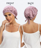 Cocheng 100% Mulberry Silk Bonnet Double-Sided Silk Sleep Cap With Adjustable Ribbon 19 Momme Silk Bonnet for Sleeping (Bean Pink)
