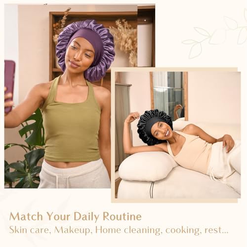 YANIBEST Satin Bonnet for Sleeping Women Double Layer Hair Silk Bonnets for Sleeping with Elastic Band