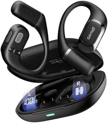 Open Ear Headphones,Over Ear Earbuds with Ergonomic Earhook,Bluetooth Headphones 5.4 with Smart Digital Display,40H Playtime,IPX6 Waterproof,Touch Control Operate Fit Cycling,Running,Workout(Black)