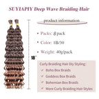 Boho Hair for Braiding Deep Wave 8 Packs,Bulk Hair for Boho Braids Curly Bohemian Wet and Wavy Braiding Hair No Weft 1B/30,18 Inch