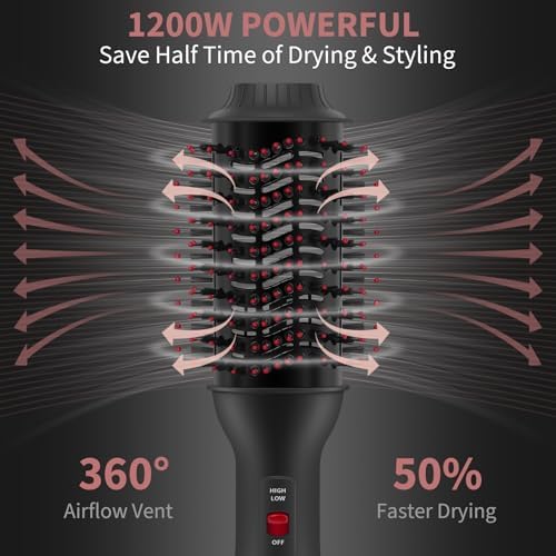 Dual Voltage Hair Dryer Brush with UK Plug Blow Dryer Brush for European Travel 110V-120V/220V-240V One Step Hot Air Brush and Styler Volumizer with Negative Ion Anti-frizz (Black+red)
