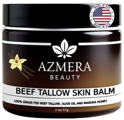 100% Grass-Fed Beef Tallow Balm, Moisturizing Cream with Manuka Honey, Beeswax & Olive Oil – Handmade All-Natural Skincare for Soft, Smooth Skin(2oz) (2oz, Vanilla)