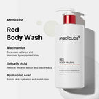 medicube Red Acne Body Wash 14.52 Fl.oz I Low pH and Hydrating Cleanser with Salicylic Acid, Lactic Acid, Niacinamide and Hyaluronic Acid Suitable for Bacne Treatment | Korean Skin Care