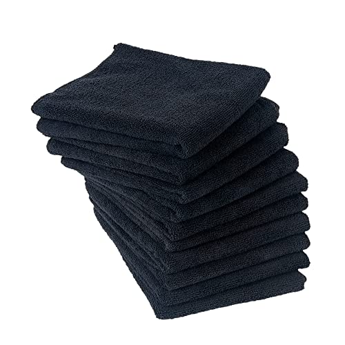 Eurow Microfiber Salon Towels – Bleachproof, Ultra Absorbent & Quick Drying – Soft, Lightweight & Durable for Hair Styling, Beauty, Barber & Spa Use, 16 x 29 Inches, 10-Pack, Black