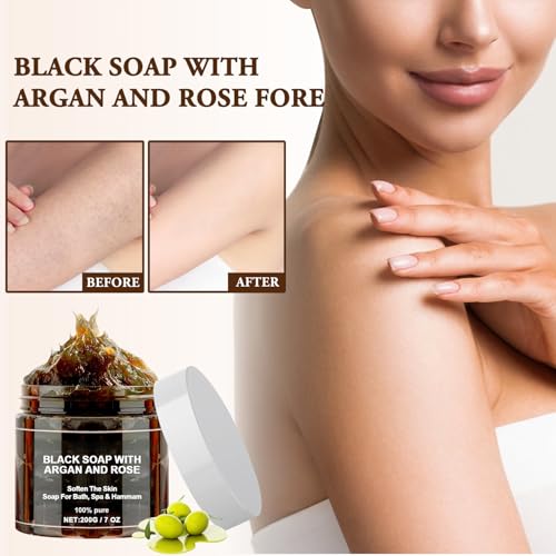 Morocco Black Soap With Argan And Rose, Zawina Moroccan BlackSoap Hammam, Zawina Morocco Black Beldi Soap, ZawinaBlack BeldiSoap Kessa Glove (2 PCS)