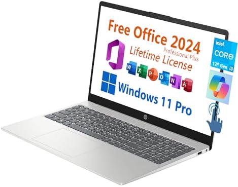 HP 15.6" Business Laptop, Free Microsoft Office 2024 Lifetime License, Copilot AI Chat, HD Touchscreen Display, Intel 6-Core i3-1215U 4.4 GHz, 16GB RAM, 1TB SSD, Long Battery Life, Windows 11 Pro