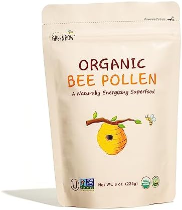 Greenbow Organic Bee Pollen - 100% USDA Certified Organic, Non-GMO, Pure, & Natural Bee Pollen - Superfood Packed w/Proteins, Vitamins & Minerals (8oz)
