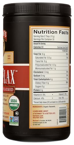 Barlean's Forti-Flax Organic Flaxseed, Ground Whole Raw Seeds, Omega-3 Supplement with Lignans and Dietary Fiber, Bulk Ground Flax Seed, 16 oz, 2 Pack