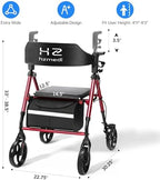 Walkers for Seniors with Seat, Foldable Rolling Walker with Durable Aluminum, Dual Adjustable Height Rolling Walker, 8" Wheels for Adults, All Terrain rollator| Jujube Red