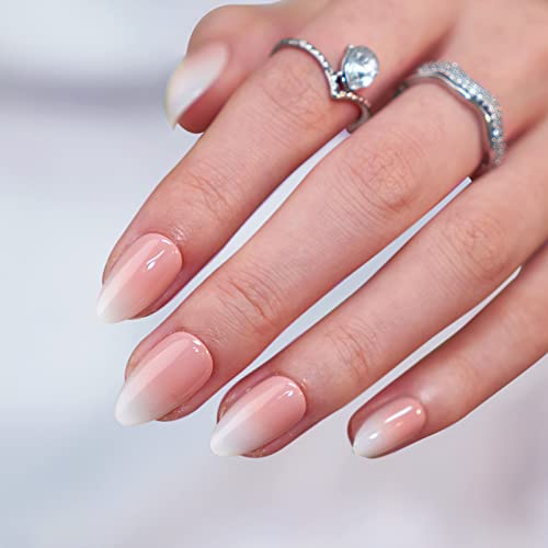 Almond Press On Nails Medium - BTArtbox Soft Gel Ombre Fake Nails with Nail Glue, Semi-Transparent Reusable Glue On Nails in 16 Sizes - 30PCS Stick On Nails Kit, Vanilla Cream Almond
