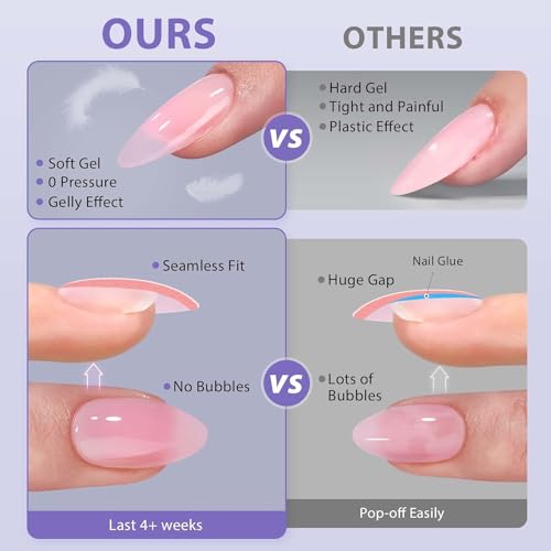 BTArtbox XCOATTIPS Natural Nail Tips -Short Almond Press On Nails Pink, Long Lasting Soft Gel Nails False Nail, Soak Off Acrylic Fake Nails Extensions for Nail Art DIY