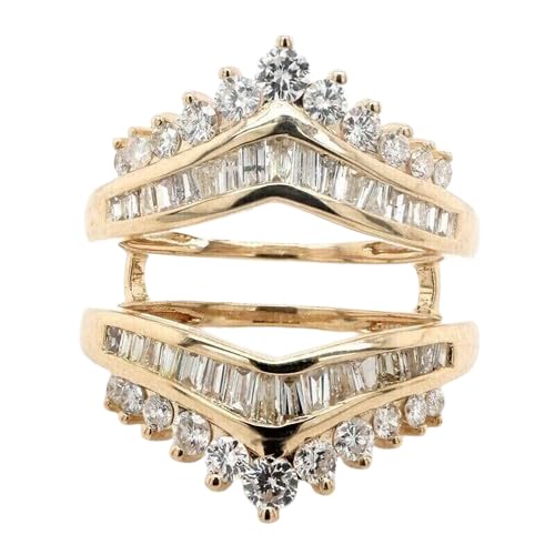 Drizzle Jewels 3Ct Round & Baguette Lab Created Moissanite Wedding Enhancer Ring, 14k Yellow Gold Finish Sterling Silver 925 (Yellow, 5.5)