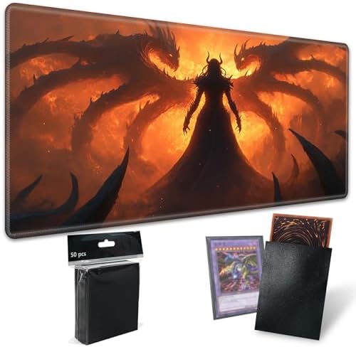 Playmats for Magic: The Gathering MTG Card Game Mat Plus 50 Pcs Card Sleeves, 24 x 14 inch TCG Mat with Stitched Edge for Commander Deck Duskmourn Board Game, Art of Dark Queen
