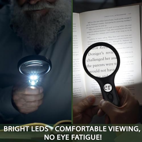 SeeZoom Magnifying Glass with Light, 3X Large Lens + 12X High Power Lens, Lighted Magnifying Glass Handheld Reading Magnifier for Seniors, Small Print, Coins & Jewelry, LED Light