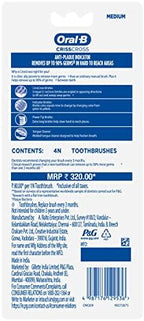 Oral B Criss Cross - Family pack of 4 toothbrushes – Medium,for adults,Manual,Multicolor