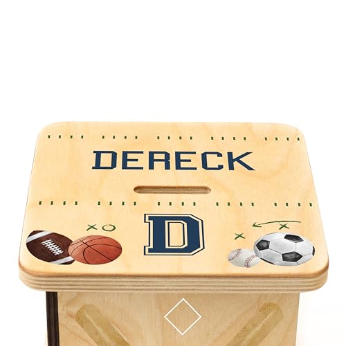 Wooden Piggy Bank for Kids and Adults, Personalized Gift Handmade in USA by BloomOwl, Custom Piggy Bank, Personalized Banks for Kids, Gifts for Baby Boys and Girls (Sports)