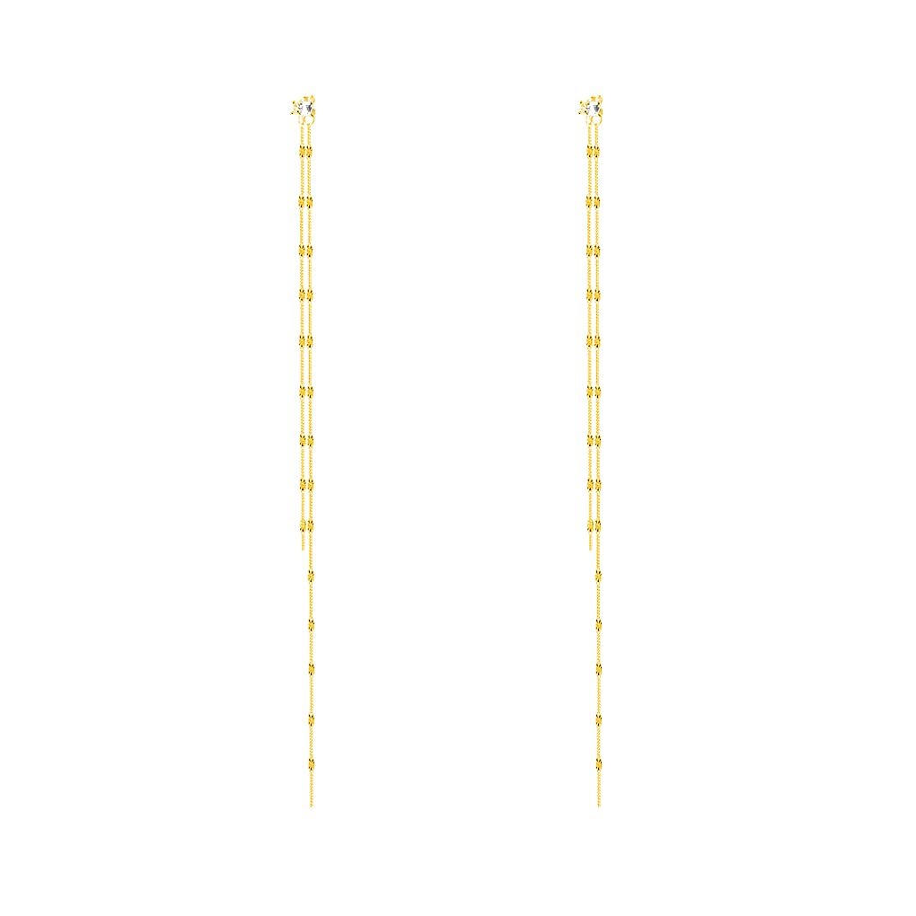 SLUYNZ Solid 925 Sterling Silver 6.3inch Long Chain Earrings Dangle for Women Teen Girls Line Dangle Earrings Chain Backs (B-Gold Plated)