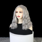Gray Bob Curly Wig Synthetic Lace Front Wig Middle Part Lace Wigs 14Inch Synthetic Hair Wig for Women Party Use Cosplay Wigs
