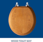 Mayfair Natural Oak Veneer Toilet Seat with Chrome Hinges, Round, Wood