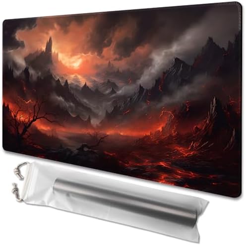 MTG Playmat Size 24x14in Free Storage Bags Non-Slip Backing Printing, Ideal for Card Game Enthusiasts TCG Playmat (No with Zone,Burning Village)