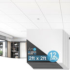 Art3d 12-Pack Smooth Drop Ceiling Tile 2ft x 2ft - Fire-Rated, Waterproof, Reusable - Preimum PVC, No Sag and Breakage - Cover 48 Sq. Ft, White