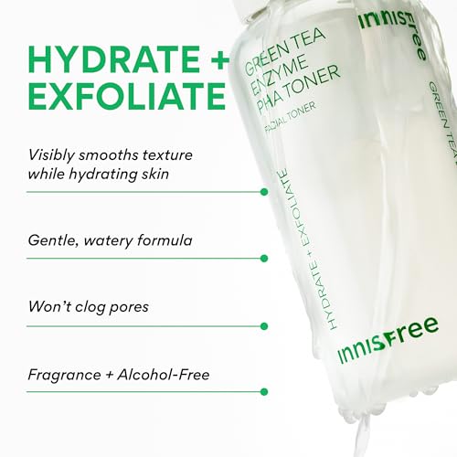 innisfree Green Tea Enzyme PHA Toner with Hyaluronic Acid and Green Tea, Hydrating Korean Toner for Glowing Skin