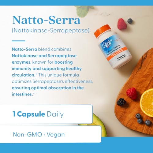 Doctor's Best Natto Serra for Men & Women - Nattokinase and Serrapeptase Enzyme Supplement, Caps for Circulatory & Immune Health Support, Optimal Digestive Absorption, Non GMO, Vegan - 90 Veg Capsules