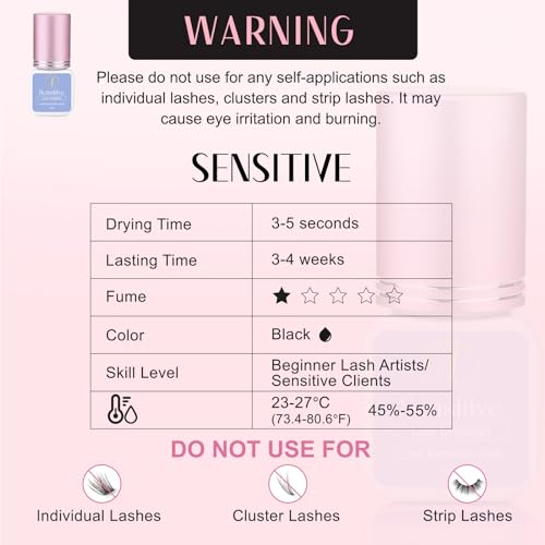 ALLOVE Sensitive Lash Extension Glue 3-5S Drying Time Low Fume Eyelash Extension Glue 3-4 Weeks Retention Waterpoof Lash Glue for Eyelash Extensions 5ml Professional Use Only