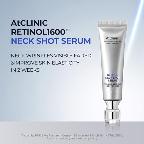 AtClinic Retinol Neck Serum Cream (1fl oz) - Reduce Neck Wrinkles, & Improve Tightening. Korean Skin Care. Vitamin C, Panthenol, Peptide