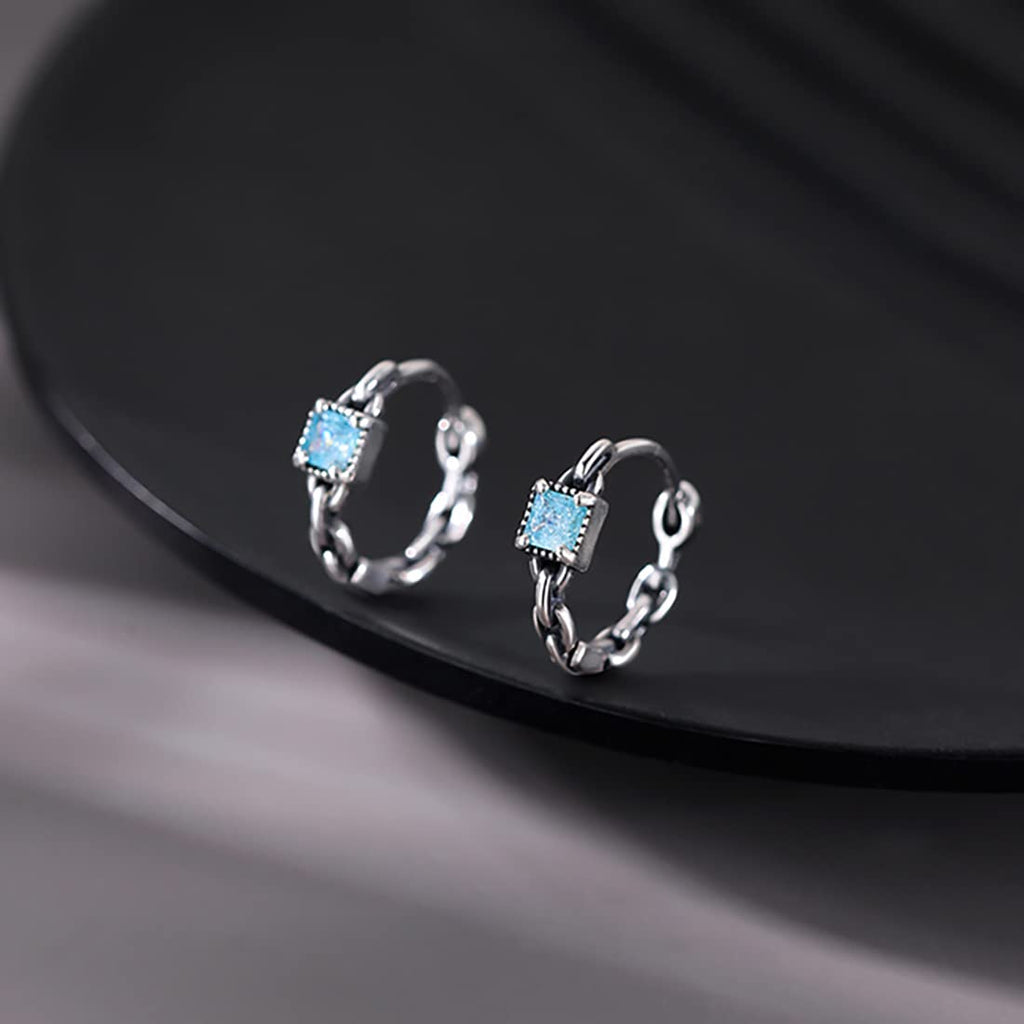 SLUYNZ 925 Sterling Silver Blue CZ Hoop Earrings for Women Teen Girls Retro Huggie Hoop Earrings