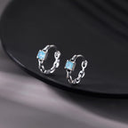 SLUYNZ 925 Sterling Silver Blue CZ Hoop Earrings for Women Teen Girls Retro Huggie Hoop Earrings