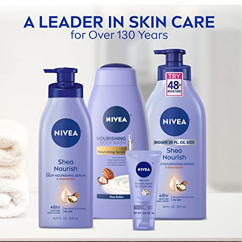 NIVEA Shea Nourish Body Lotion for Dry Skin with Hyaluronic Acid, Shea Butter and Deep Nourishing Serum, 48-Hour Body Moisturizer, 2.5 Fl Oz Bottle, Pack of 6