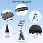 TICONN 3 Step Ladder, Heavy Duty Foldable Step Stool, Portable Steel Folding Stool for Household Garage Storage (Blue)