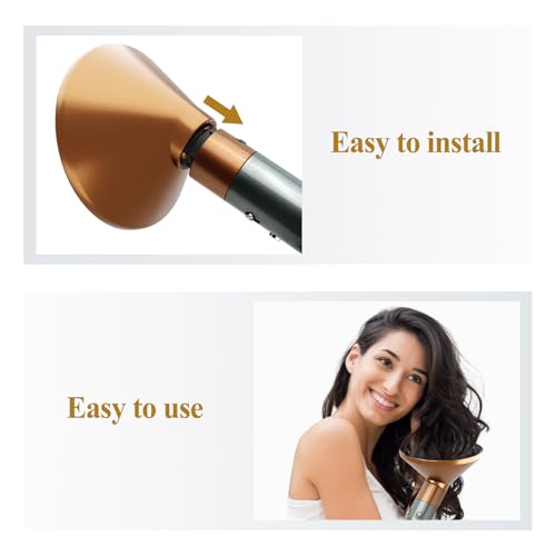 Large Diffuser Attachment Compatible with Dyson Airwrap, Upgraded Bigger Diffuser Nozzle to Dryer Faster and Define Curls Hair, Gold