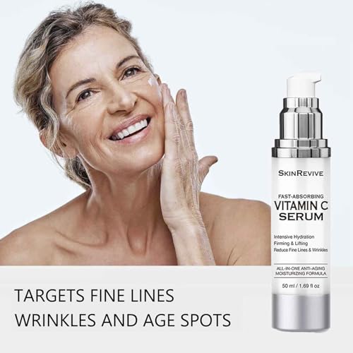 SkinRevive Super Vitamin C Serum for Women over 70, Vitamin C Serum for Mature Skin Face Hydrates, Firms, Lifts, Targets Age Marks, Wrinkles and Smoothes Skin Texture 1.69 fl oz
