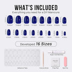 BTArtbox Press On Nails Short - Navy Blue Press On Nails, Short Oval Fake Nails with Nail Glue, Natural Soft Gel Nail Kit, Natural Reusable Glue On Nails in 16 Sizes, Mystic