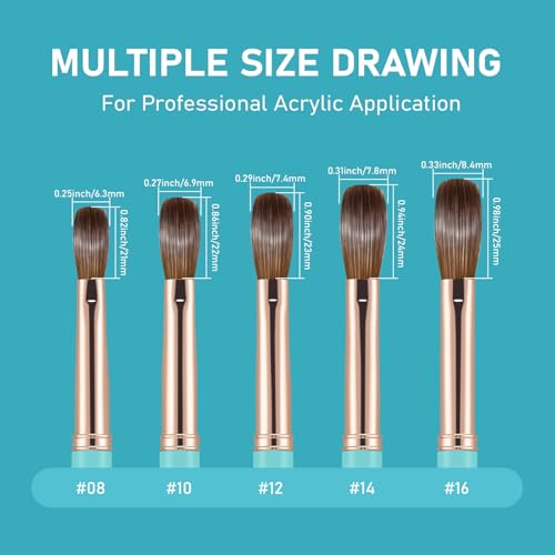 Acrylic Nail Brush Size 10, 100% Pure Kolinsky Nail Brush for Acrylic Application, Professional Nail Extension Manicure Tool Nail Drawing Pen for DIY Home Salon(Cyan)