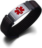 Personalized Sport Medical Alert Bracelets for Women Men - Custom Medical ID Bracelets with Free Engraving - Hook and Loop/Elastic/Stainless Steel/Silicone Watch Wristband Emergency Bracelet