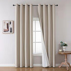 Joydeco Linen Blackout Curtains for Bedroom 90 Inches Long Grommet Heavy Duty Living Room Drapes Thermal Insulated Noise Reduce Cancelling Curtains 2 Panels W52 x L90 Inch Natural