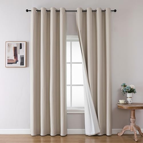 Joydeco Linen Blackout Curtains for Bedroom 90 Inches Long Grommet Heavy Duty Living Room Drapes Thermal Insulated Noise Reduce Cancelling Curtains 2 Panels W52 x L90 Inch Natural