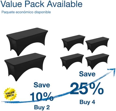 Urby Elastic Table Clothes for 6 Foot Rectangle Tables Fits 6ft Folding Tables from Lifetime, COSCO, Mainstays and Others. Heavy-Duty Stretchy Wrinkle Resistant Spandex. Black 2 Pack.