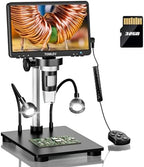 TOMLOV DM9B 7" Digital Microscope: 1080P 1200X Coin Microscope Magnifier, 12MP Ultra-Precise Focusing LCD Soldering Microscopes for Adults, PC View, 32GB, Black