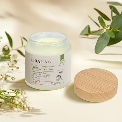 Handmade Beef Tallow For Skin, Tallow Face Moisturizer, 100% Grass Fed Beef Tallow And Honey Balm - Made in USA - Whipped Beef Tallow Body Lotion Skin Care for Eczema, Dry, Itchy, Sensitive Skin - 3.5 Oz