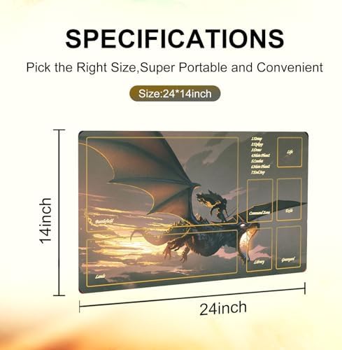 MTG Playmat TCG Playmat -Includes Storage Tube and 7 Dice-Experience Top-Tier Quality and Edge-Locking Waterproof and Non-Slip Mat! (playmat with Zones, 2-Dragon)